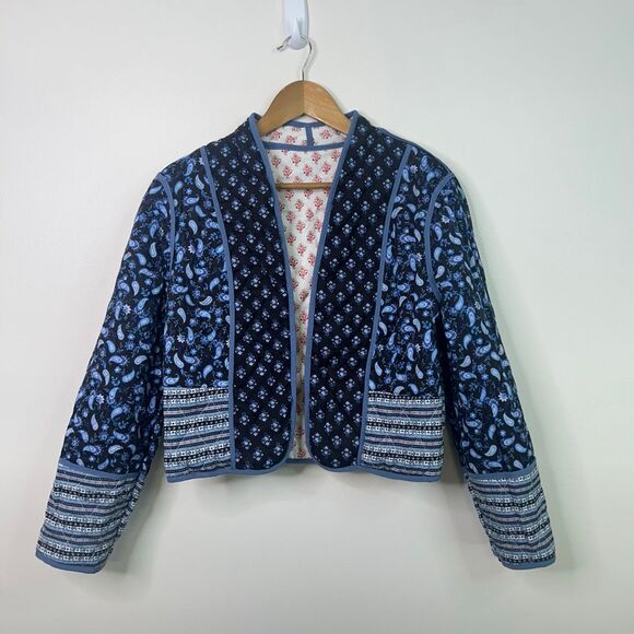 Reversible Quilted Jacket Boho Folk Print Paisley Floral Patchwork Women’s Sz XS - Picture 6 of 12